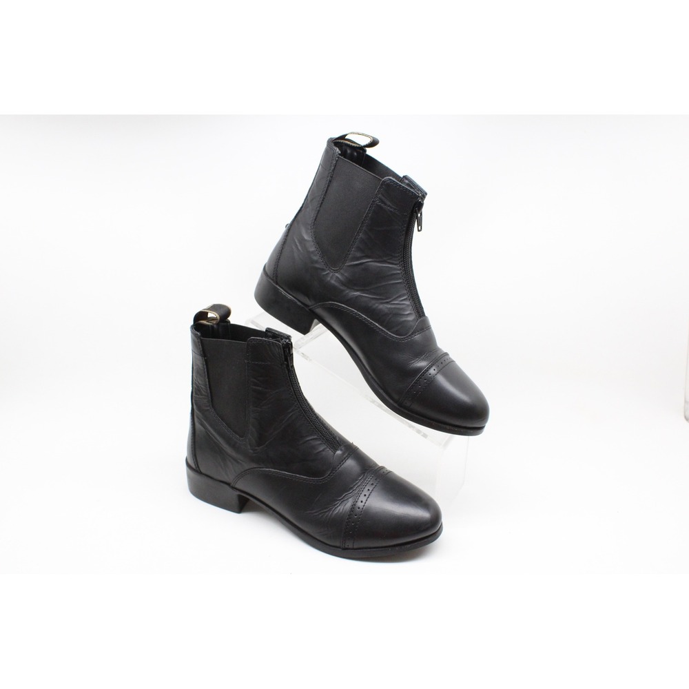 Dublin Black Leather Front Zip Paddock Boots Womens 8 US Equestrian Riding Shoes